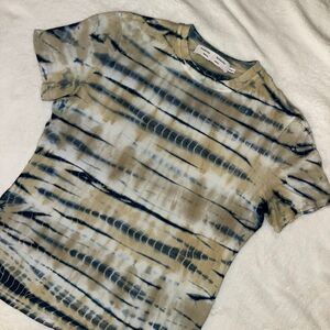 Proenza Schouler Medium Tie Dye Short Sleeve Crew Tee Blue Tan White Gently Worn